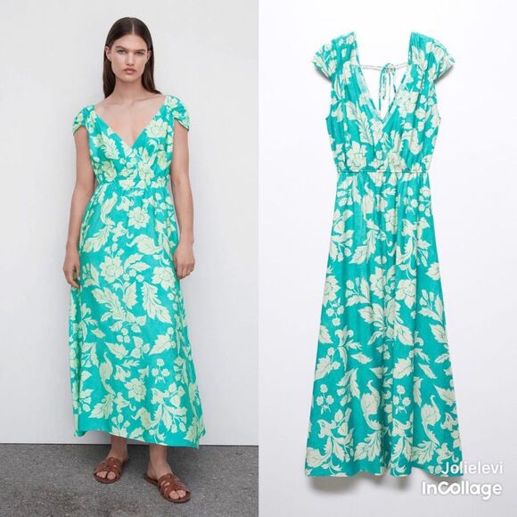Mango Floral wrap neckline dress - Picture 1 of 4